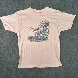 Endless Designs Pink Nature Graphic T-Shirt Floral Pond Rabbit Mens Large L